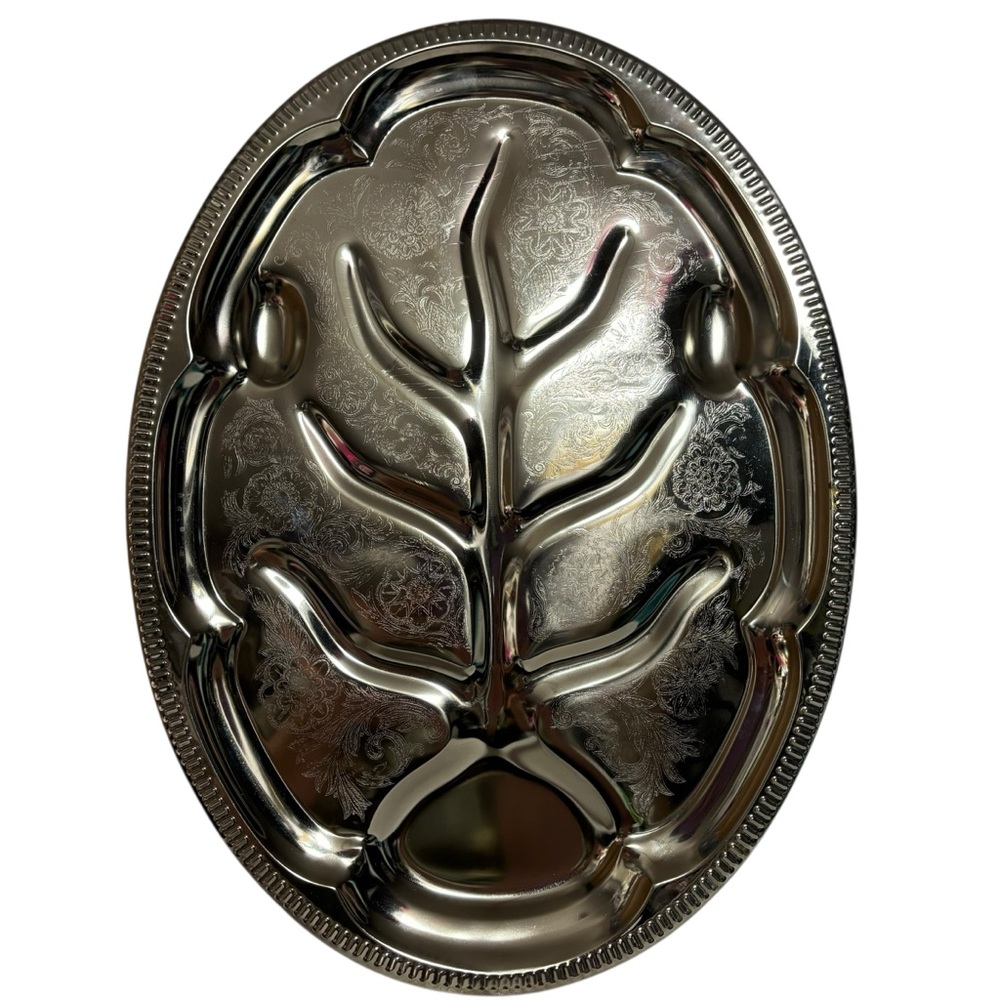 LG Etched  "Tree of Life" meat serving Platter 17.5” Stainless Steel